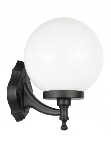 Elegancka lampa ścienna Su-ma K 3012/1/K 250 CLASSIK K z białym kloszem i czarną obudową do przestrzeni zewnętrznych