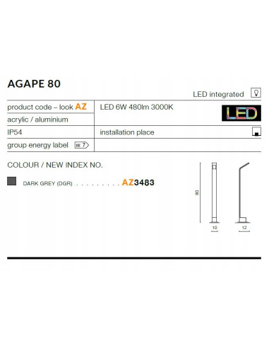 Nowoczesna lampa ogrodowa LED Agape 80 cm, szara, IP54 – eleganckie oświetlenie do basenu i tarasu, 6W, 480 lumenów