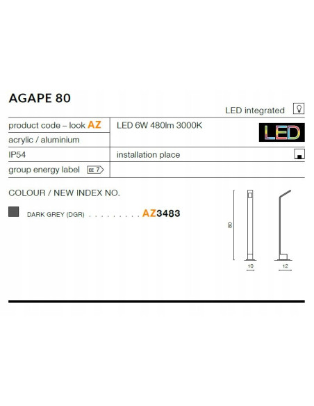 Nowoczesna lampa ogrodowa LED Agape 80 cm, szara, IP54 – eleganckie oświetlenie do basenu i tarasu, 6W, 480 lumenów