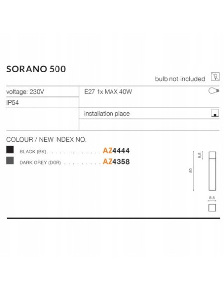 Lampa ogrodowa SORANO 500 - Czarna lampa słupkowa IP54 do tarasu i ogrodu, elegancka i funkcjonalna