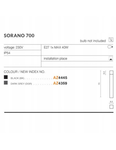 Lampa ogrodowa SORANO 700 IP54 E27 antracytowa, kwadratowa, nowoczesna, odporna na warunki atmosferyczne