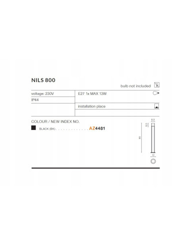 Lampa ogrodowa NILS 80 cm E27 czarna, nowoczesny słupek oświetleniowy do przestrzeni publicznych i ogrodów