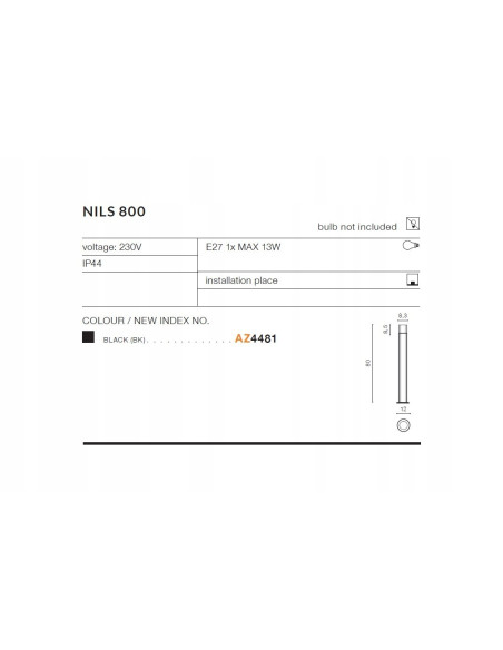 Lampa ogrodowa NILS 80 cm E27 czarna, nowoczesny słupek oświetleniowy do przestrzeni publicznych i ogrodów