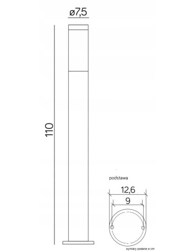 Lampa ogrodowa INOX w kolorze czarnym, 110 cm, stal nierdzewna, elegancki design, IP44, gwint E27