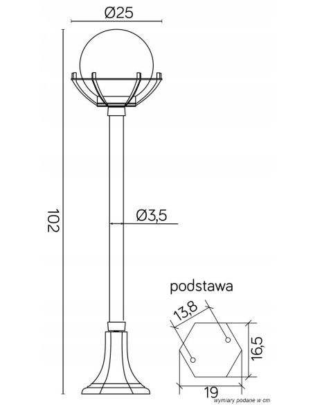 Lampa ogrodowa K 5002/2/KPO 102 cm - elegancki czarny model do oświetlenia ścieżek i tarasów, klasyczny design.