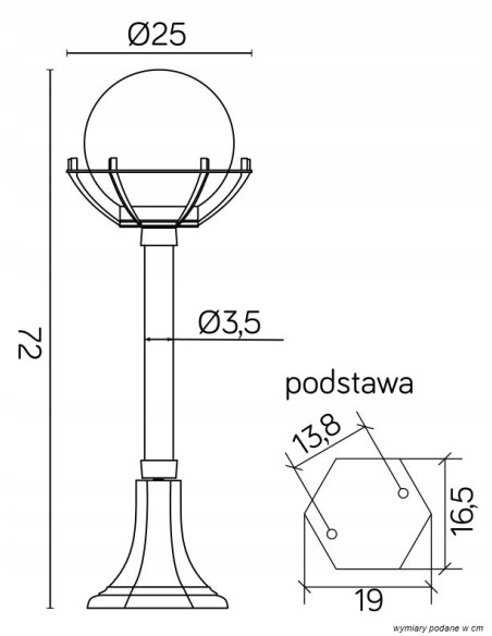Elegancka ogrodowa lampa K5002/3/KPO, czarna kula na stojaku, 72 cm, energooszczędna, idealna do schodów i tarasu.
