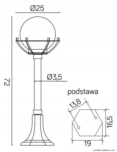 Elegancka ogrodowa lampa K5002/3/KPO, czarna kula na stojaku, 72 cm, energooszczędna, idealna do schodów i tarasu.
