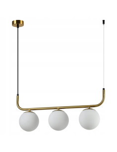 Lampa wisząca Alisa - nowoczesne złote oświetlenie z eleganckimi białymi kulami do biur i wnętrz.