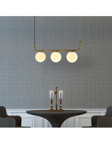 Lampa wisząca Alisa - nowoczesne złote oświetlenie z eleganckimi białymi kulami do biur i wnętrz.