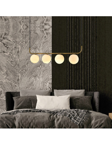 Lampa wisząca ALISA z kulistymi kloszami w złotym stelażu – nowoczesne oświetlenie do domu i biura