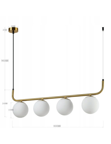 Lampa wisząca ALISA z kulistymi kloszami w złotym stelażu – nowoczesne oświetlenie do domu i biura