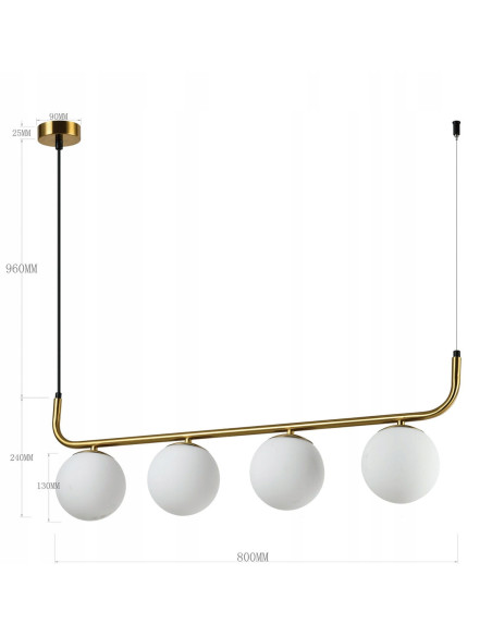 Lampa wisząca ALISA z kulistymi kloszami w złotym stelażu – nowoczesne oświetlenie do domu i biura