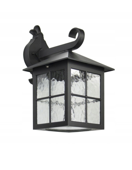 Kinkiet Zewnętrzny WENECJA E27 z Lodowym Szkłem - Eleganckie Oświetlenie do Ogrodu i Tarasu, Czarny Aluminium