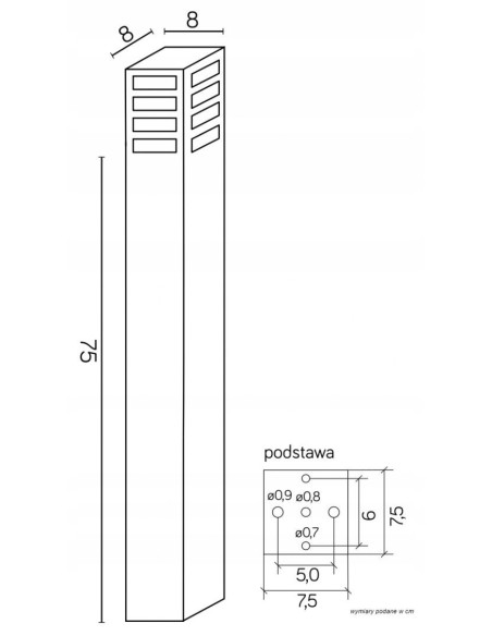 Elegancki słupek oświetleniowy RADO III 1 AL w srebrnym kolorze - nowoczesna lampa zewnętrzna 75 cm