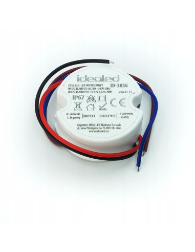 Wodoodporny zasilacz elektryczny 12V DC 20W, 1,67A, IP67, certyfikaty CE i RoHS, do instalacji zewnętrznych