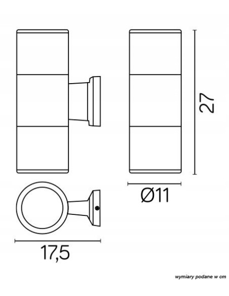 Nowoczesna lampa ścienna ADELA do użytku zewnętrznego, czarna tuba z aluminium i szkła, E27, efektywne oświetlenie tarasu