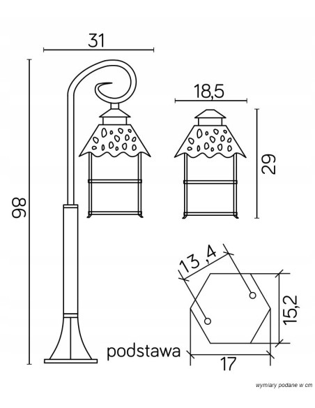 Lampa zewnętrzna CADIZ 86 cm, czarna, elegancka oprawa oświetleniowa do ogrodu i alejek, E27, stylowy design.