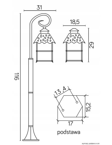 Lampa Ogrodowa Su-ma CADIZ 116 cm - Elegancki Słupek Oświetleniowy z Aluminium, Klasyczny Design do Ogrodu