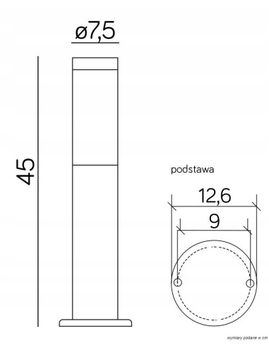 Lampa zewnętrzna INOX ST 022-450 BL, nowoczesne oświetlenie minimalistyczne z wymiennym źródłem E27, czarna 45 cm