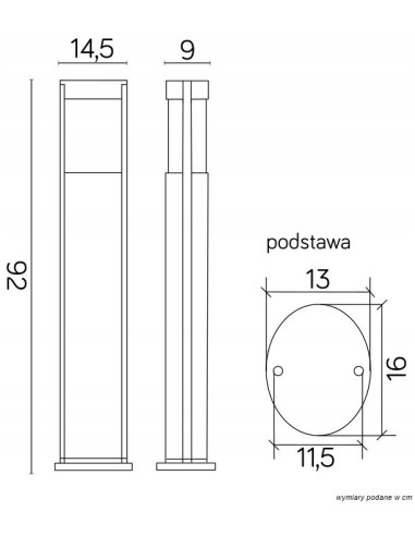 Nowoczesna lampa ogrodowa ELIS E27, czarna, 92 cm, z podświetleniem, IP54, elegancki design do ogrodów i ścieżek.