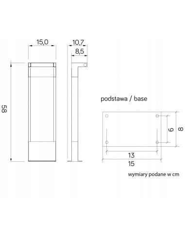 Słup oświetleniowy Rota RT-580, Regulowany, 10W LED, Szary, IP54 - Nowoczesny Design do Ogrodu i Alejek