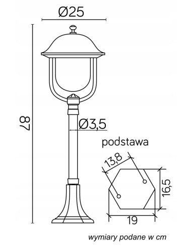 Lampa stojąca Prince K 5002/3/O E27, czarna, klasyczna, aluminiowa, 87 cm do ogrodu i tarasu