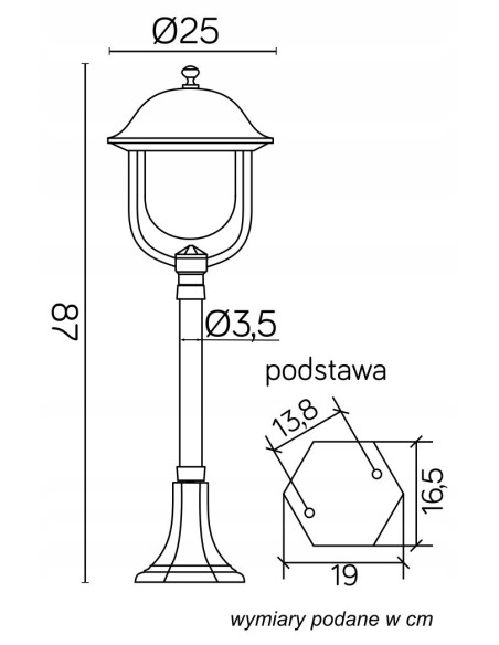 Lampa stojąca Prince K 5002/3/O E27, czarna, klasyczna, aluminiowa, 87 cm do ogrodu i tarasu