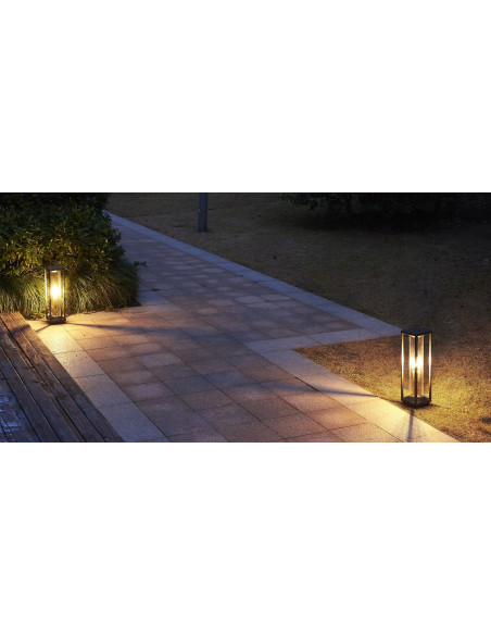 Nowoczesna lampa ogrodowa PORTO IP65 z prostokątną ramą i okrągłym kloszem, czarna - styl i funkcjonalność w ogrodzie