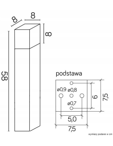Lampa ogrodowa CUBE 58 cm, szary aluminium, energoszczędna, IP44, do oświetlenia ścieżek i przestrzeni zewnętrznych