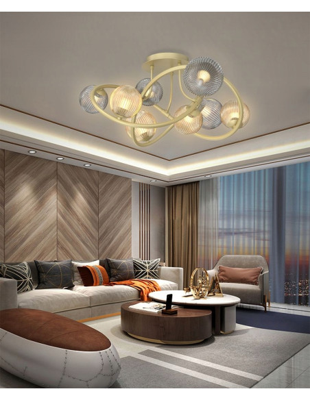 Elegancki plafon METZ w bursztynowo-szarej kolorystyce, 8xG9, 3120 lumenów, idealny do nowoczesnych wnętrz.