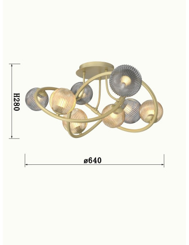 Elegancki plafon METZ w bursztynowo-szarej kolorystyce, 8xG9, 3120 lumenów, idealny do nowoczesnych wnętrz.