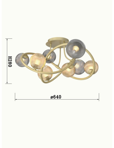 Elegancki plafon METZ w bursztynowo-szarej kolorystyce, 8xG9, 3120 lumenów, idealny do nowoczesnych wnętrz.