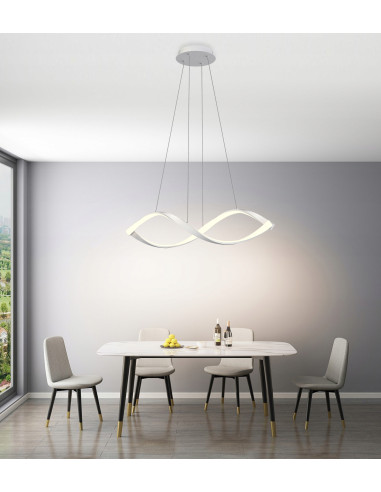 Lampa wisząca LED AVIANO - elegancka lampa w kształcie nieskończoności, regulacja, ciepłe białe światło, idealna do wnętrz.