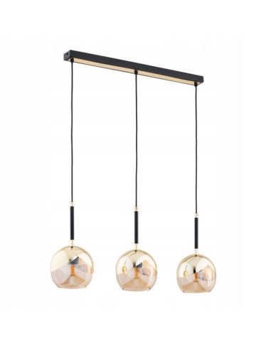 Lampa wisząca PRADA w colorze złotym i czarnym, nowoczesny żyrandol z trzema źródłami światła, styl glamour.