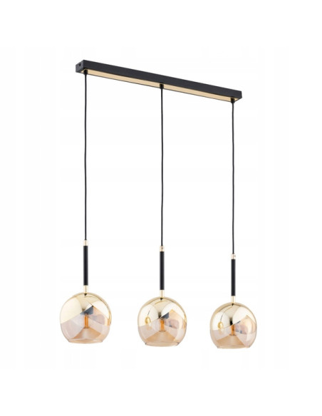 Lampa wisząca PRADA w colorze złotym i czarnym, nowoczesny żyrandol z trzema źródłami światła, styl glamour.