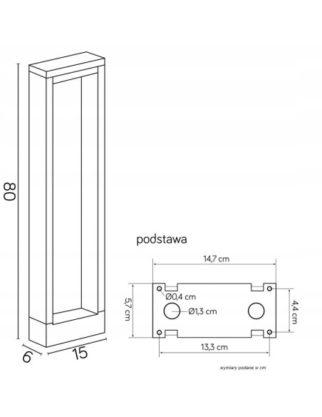 Lampa zewnętrzna LED FORM YB19502, prostokątna, aluminiowa, 80 cm, z regulacją barwy światła, kolor ciemny popiel.