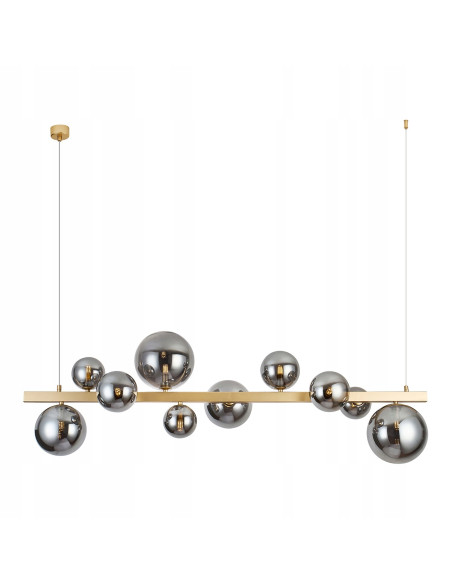 Lampa wisząca Bubbles Line z 10 złotymi kloszami – nowoczesne oświetlenie do eleganckich wnętrz.