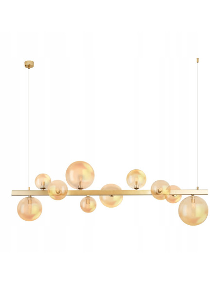 Lampa wisząca Bubbles Line z 10 złotymi kloszami – nowoczesne oświetlenie do eleganckich wnętrz.