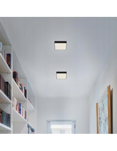 Nowoczesna czarna kwadratowa lampa sufitowa LED BRILONER - idealna do salonu, biura i kuchni, zintegrowane oświetlenie.