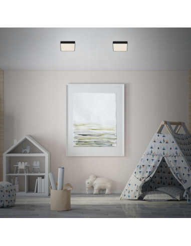 Nowoczesna czarna kwadratowa lampa sufitowa LED BRILONER - idealna do salonu, biura i kuchni, zintegrowane oświetlenie.