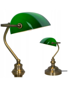 Elegantna lampa biurkowa EDES z zielonym kloszem i mosiężną podstawą – stylowe oświetlenie do biura i domu