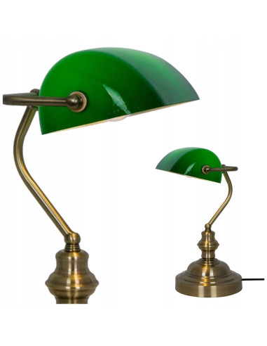Elegantna lampa biurkowa EDES z zielonym kloszem i mosiężną podstawą – stylowe oświetlenie do biura i domu