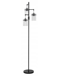 Lampa podłogowa Vintage Venti z 3 szklanymi kloszami, czarny metal, nowoczesny styl do salonu i jadalni