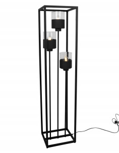 Lampa Podłogowa ROMA CAGE z Metalowym Prostopadłościanem i Industrialnymi Kloszami E27, Czarna Przezroczysta