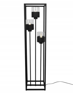 Lampa Podłogowa ROMA CAGE z Metalowym Prostopadłościanem i Industrialnymi Kloszami E27, Czarna Przezroczysta 2