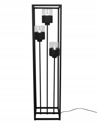 Lampa Podłogowa ROMA CAGE z Metalowym Prostopadłościanem i Industrialnymi Kloszami E27, Czarna Przezroczysta