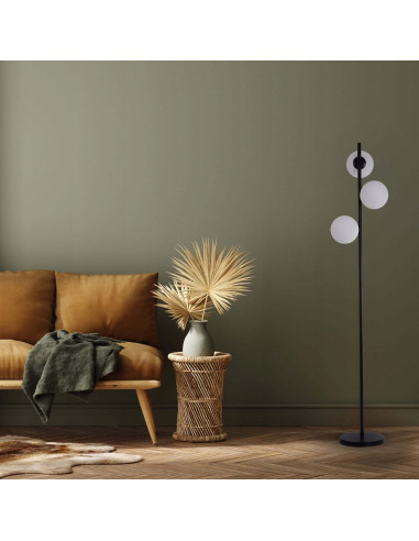 Lampa podłogowa DORADO z białymi kloszami, czarna, 3xE14 - eleganckie oświetlenie do salonu, biura i sypialni