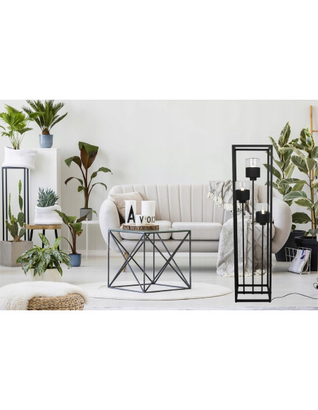 Lampa Podłogowa ROMA CAGE z Metalowym Prostopadłościanem i Industrialnymi Kloszami E27, Czarna Przezroczysta