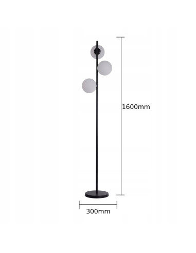 Lampa podłogowa DORADO z białymi kloszami, czarna, 3xE14 - eleganckie oświetlenie do salonu, biura i sypialni