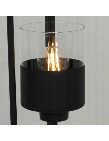 Lampa Podłogowa ROMA CAGE z Metalowym Prostopadłościanem i Industrialnymi Kloszami E27, Czarna Przezroczysta